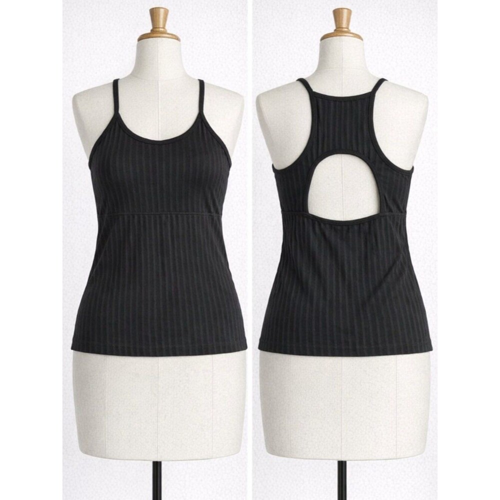 NWOT Chaser Black Ribbed Tank Top Racerback Keyhole Cut-Out Women's Small